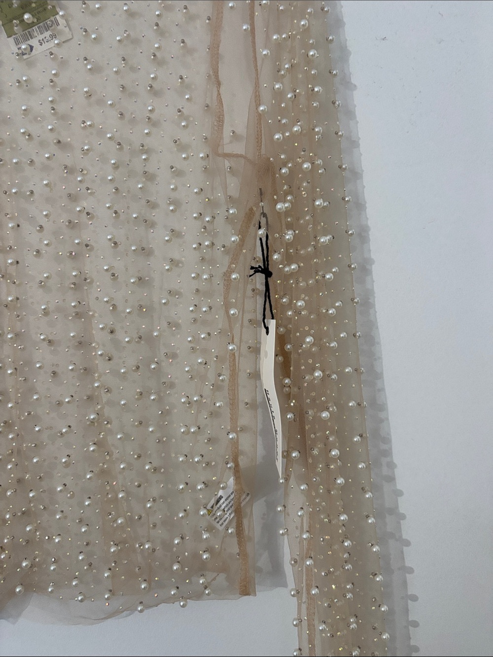 Embellished Sheer Pearl-Studded Top - Beige - Picture 3 of 4